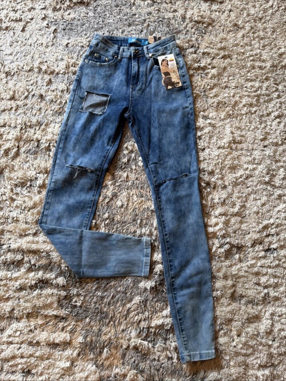 NWT KALOWA Distressed Ripped Skinny Blue Denim Stretch Jeans Women’s 1
